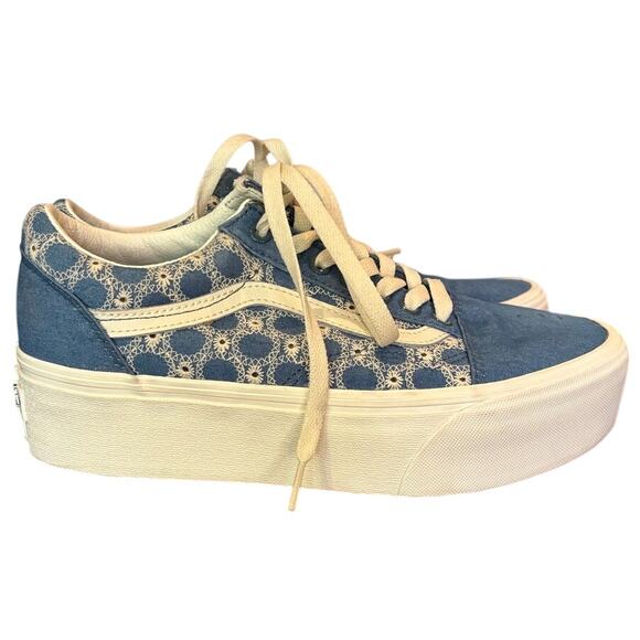 Women's Vans Old Skool Stackform Leopard Blue Sneakers Size 9 - Picture 3 of 10